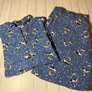 Lands’ End Women’s Flannel Pajama Set 2X 20W-22W Blue Cow Moon Star Cotton